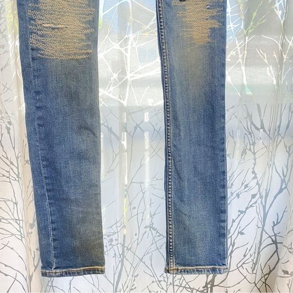 ACNE STUDIOS kex catch low waist skinny straight leg knee stitching blue jeans - Picture 5 of 10